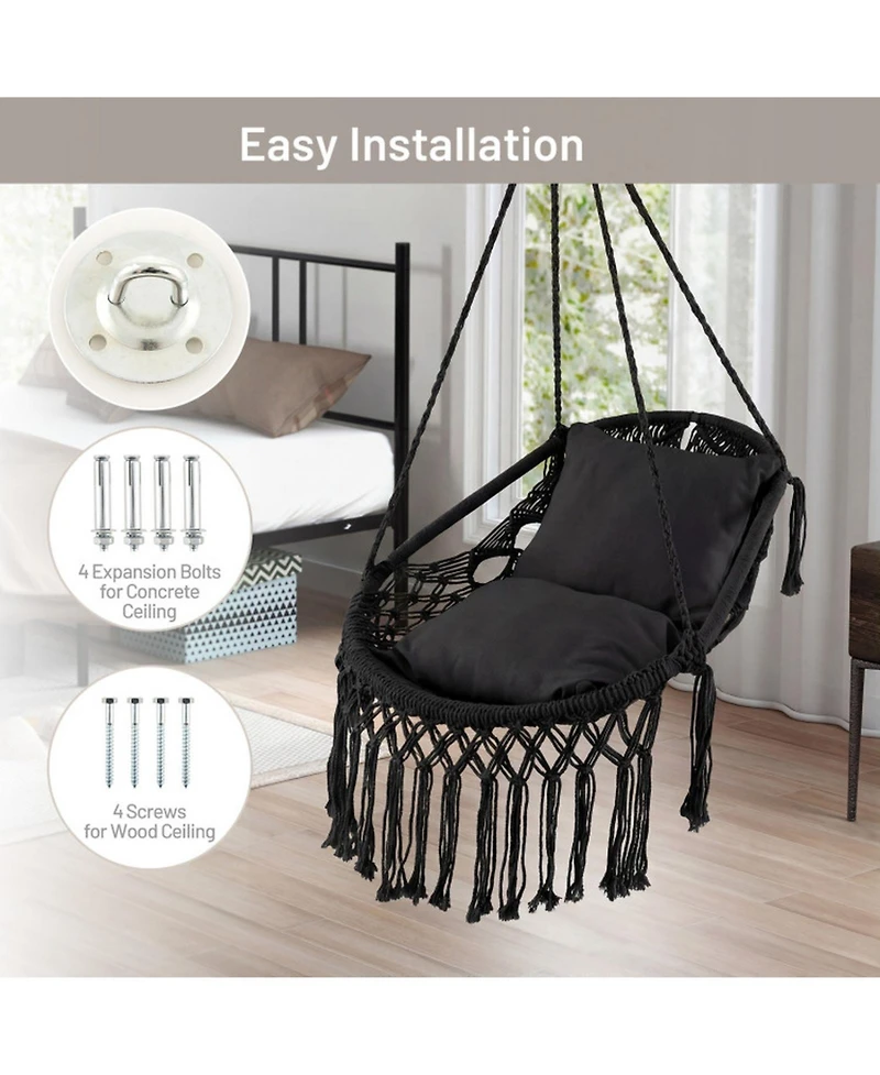 Sugift Hanging Hammock Chair with Soft Seat Cushion and Sturdy Rope Chain