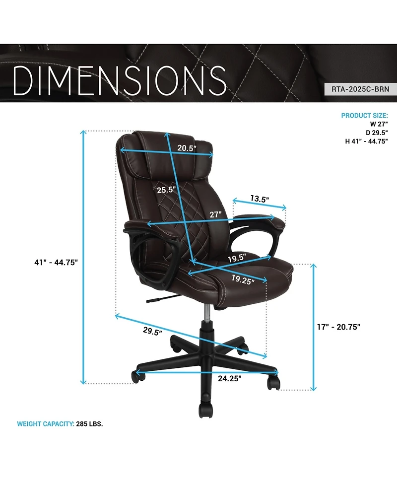 Flynama Ergonomic Executive Faux Leather Office Chair,Diamond-Stitched High Back Chair