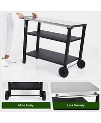 Flynama 3-Tier Black Outdoor Grill Cart with Stainless Steel Top