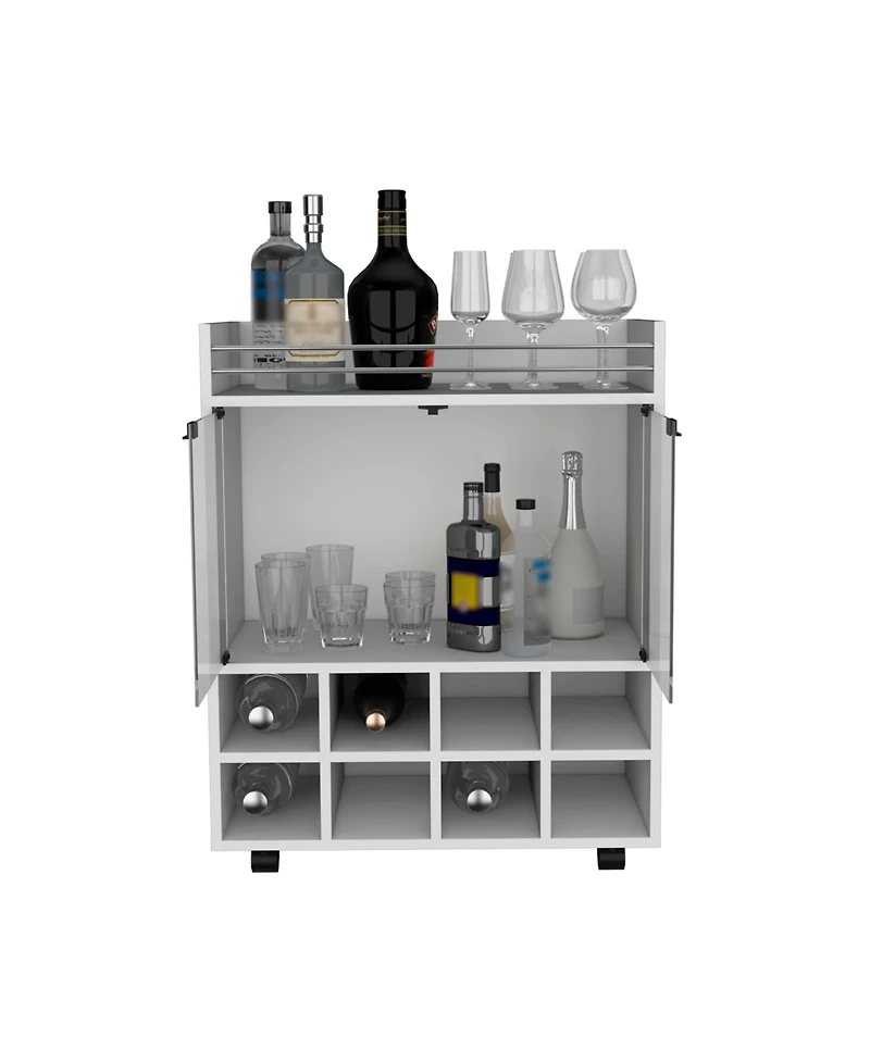 Flynama Bar Cart with 8-Bottle Rack, Double Glass Door Cabinet and Aluminum Top