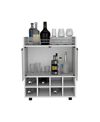 Flynama Bar Cart with 8-Bottle Rack, Double Glass Door Cabinet and Aluminum Top