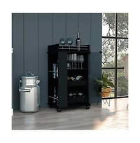 Flynama Beaver Wengue Bar Cart with Glass Door, 2 Side Shelves and Casters