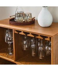 Flynama Wine Cabinet with Wine Glass Holder and Adjustable Shelf, Farmhouse Buffet Sideboard
