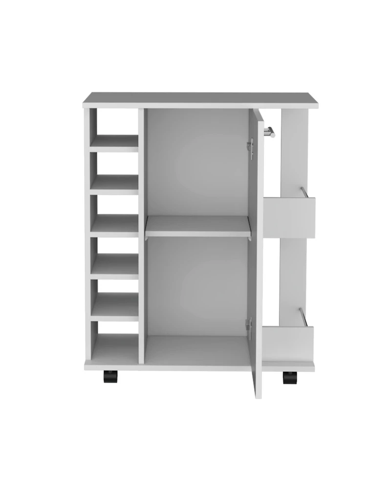 Flynama Cabot Bar Cart with 6 Wine Cubbies, 2 Side Shelves and Casters