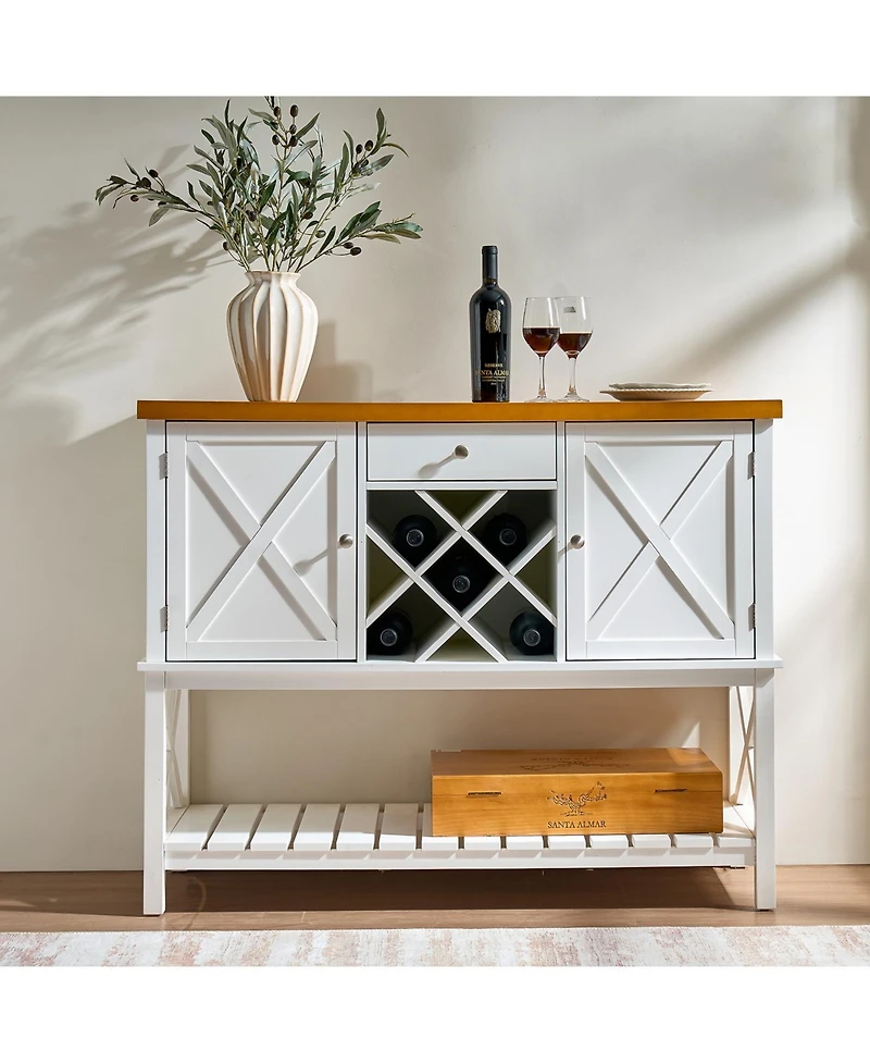 Flynama Bar Cabinet Console Table with 2 Doors, 1 Drawer and Wine Rack