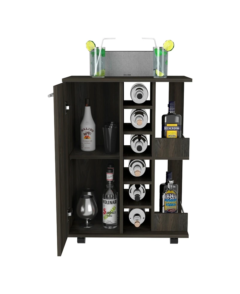 Flynama Espresso Bar Cart with 2 External Shelves, 6 Racks and Locking Casters