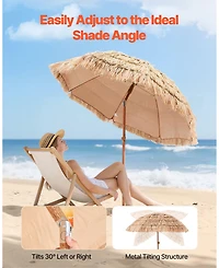 Gouun 6.5 ft Thatched Tiki Patio Umbrella with 30-Degree Tilt and 8 Metal Ribs