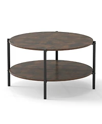 Gouun 33.5 in Round 2-Tier Industrial Coffee Table with Open Shelf and Metal Frame