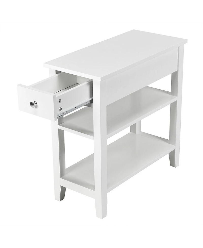 Gouun 3-Tier Narrow End Table with Drawer and Open Shelves, 24 x 12 x 24.5 in