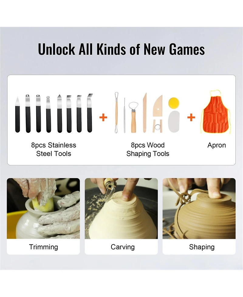 Yobtop Pottery Wheel Clay Forming Machine, 0-300RPM Speed, Handle and Pedal Control, Abs Detachable Basin, Diy Kit for Adults and Beginners