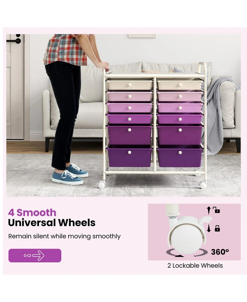 Gouun Compact 12-Drawer Rolling Organizer Cart with Metal Frame