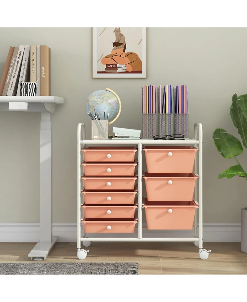 Gouun 9-Drawer Rolling Cart with 3 Large and 6 Medium Drawers