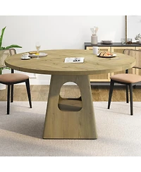 Rainsken 47" Round Dining Table for 4-6, Farmhouse Kitchen Table with Wooden Tabletop and Storage Base for Living Room, Dining Room