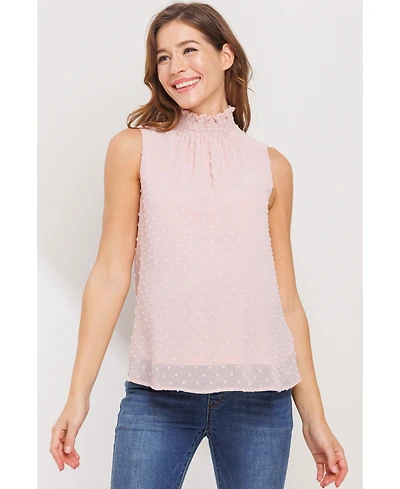 Hello Miz Maternity Swiss Dot Mock Neck Sleeveless Blouse