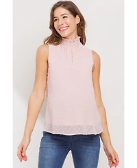 Hello Miz Maternity Swiss Dot Mock Neck Sleeveless Blouse