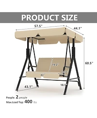 Homfan Outdoor Porch Swing with Adjustable Canopy Patio Swing, Heavy Duty for Adults, Metal Frame Garden, Backyard and Poolside