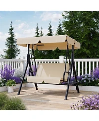 Homfan Outdoor Porch Swing with Adjustable Canopy Patio Swing, Heavy Duty for Adults, Metal Frame Garden, Backyard and Poolside