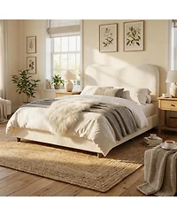 Homfan Soft Upholstered Kids Bed Frame with Headboard, Low Profile Platform, Strong Wooden Slats, Noise-Free, No Box Spring Needed