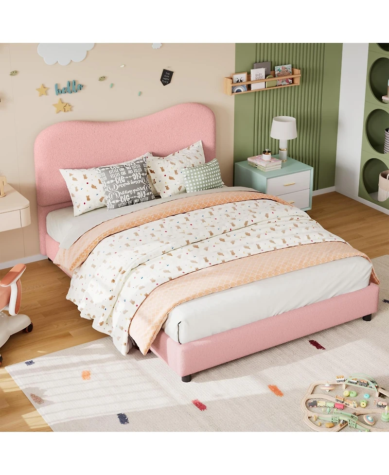 Homfan Soft Upholstered Kids Bed Frame with Headboard, Low Profile Platform, Strong Wooden Slats, Noise-Free, No Box Spring Needed