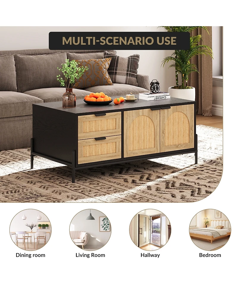 Homfan Perfect Coffee Table with Open Shelves, 2 Tier Modern Industrial Design for Living Room, Rustic Wood Finish for Apartments, Small Table