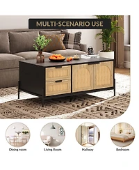 Homfan Perfect Coffee Table with Open Shelves, 2 Tier Modern Industrial Design for Living Room, Rustic Wood Finish for Apartments, Small Table