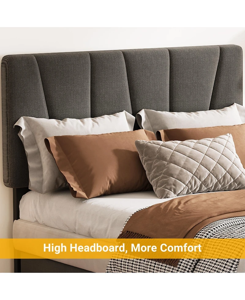 Homfan Bed Frame with Adjustable Headboard - Multiple Storage Drawers - Wooden Slats - No Box Spring Needed - Modern Bedroom Furniture