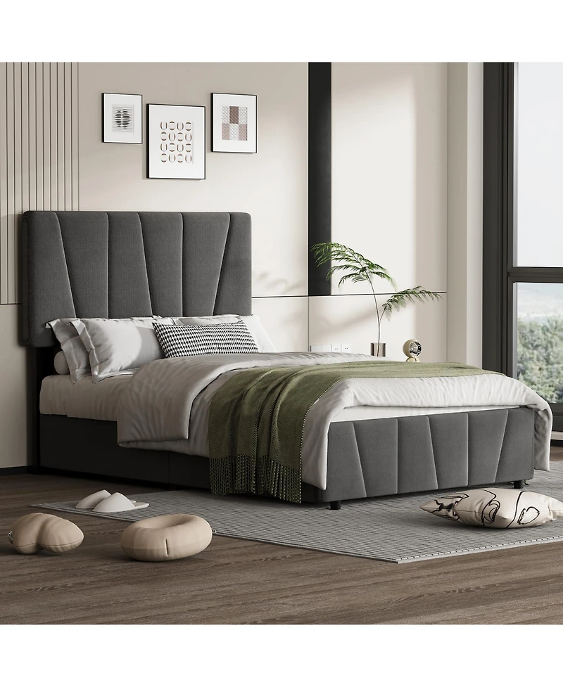 Homfan Bed Frame with Adjustable Headboard