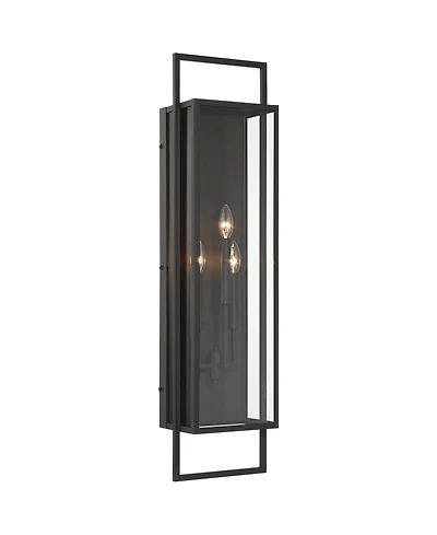 Possini Euro Design Jericho 35" High Modern Outdoor Wall Light Fixture Mount Porch House Weatherproof Textured Black Glass Shade