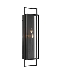 Possini Euro Design Jericho 35" High Modern Outdoor Wall Light Fixture Mount Porch House Weatherproof Textured Black Glass Shade