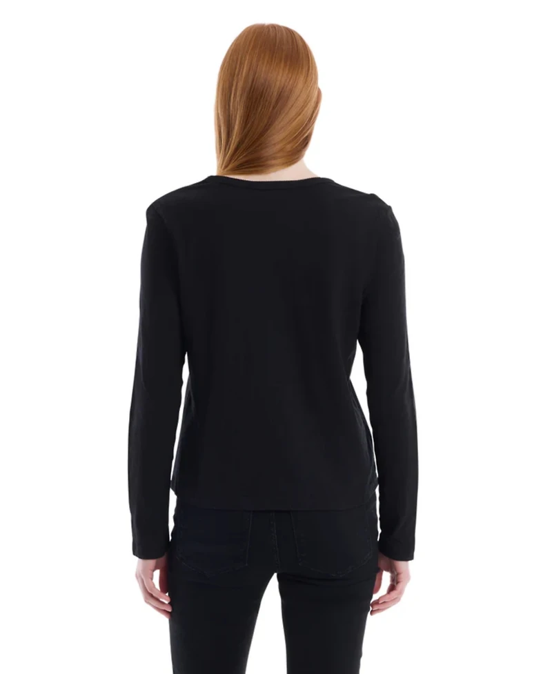 Wilt Clothing Women's V-Neck Long Sleeve Mixed Media Tee