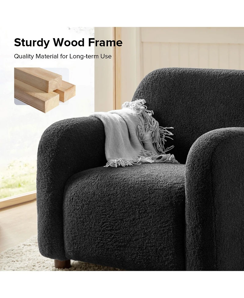 Berken 35'' Wide Lamb Wool Upholstered Teddy Armchair with Solid Wood Legs