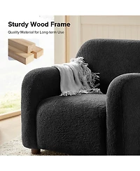 Berken 35'' Wide Lamb Wool Upholstered Teddy Armchair with Solid Wood Legs