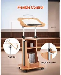 Gouun Wooden Podium with Lockable Wheels, Height Adjustable