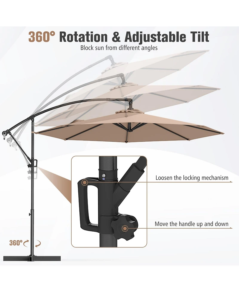 Gouun 10 ft Offset Cantilever Patio Umbrella with Infinite Tilt and 360 Rotation