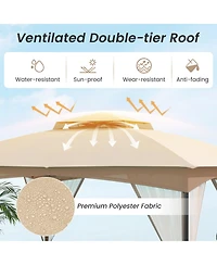 Gouun 10 x 12 ft Patio Gazebo with Netting Walls, Double-Tier Roof and 4 Sandbags