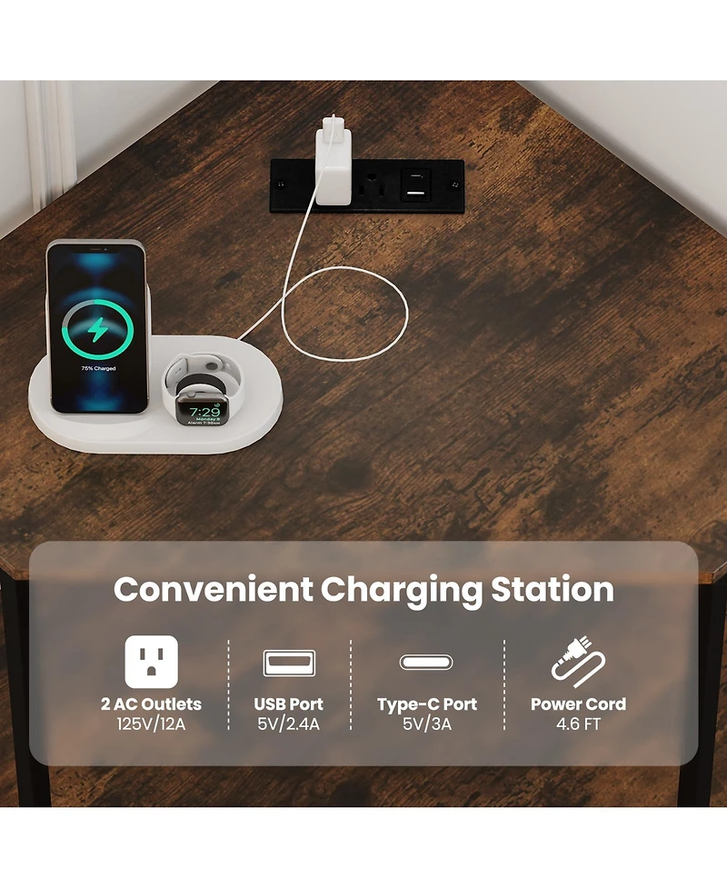 Gouun Corner Printer Stand 3-Tier with Charging Station