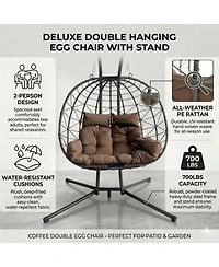 Rainsken Oversized 2-Seater Hanging Egg Chair with Stand and Cushions, Double Swing Chair for Indoor and Outdoor Use in Bedroom, Balcony and Garden