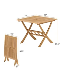 Sugift Acacia Wood Folding Patio Dining Table with Umbrella Hole for 4 People