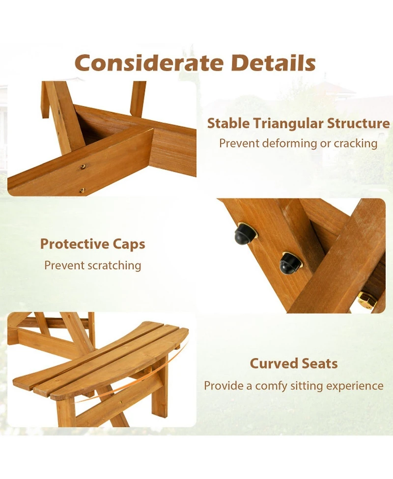 Sugift 6-Person Round Picnic Table Set with 3 Built-in Benches and Umbrella Hole