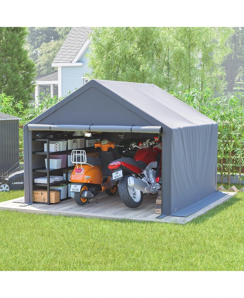 Mondawe 10' x 10' Outdoor Storage Shelter with Roll-Up Door and Steel Frame for Garden Tools