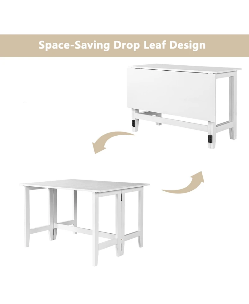 Rainsken Farmhouse Extendable Dining Table with Folding Drop Leaf, Space-Saving Wood Table for Kitchen and Living Room