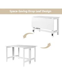 Rainsken Farmhouse Extendable Dining Table with Folding Drop Leaf, Space-Saving Wood Table for Kitchen and Living Room