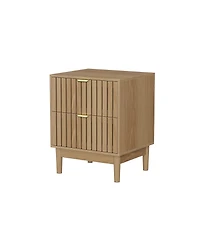 Rainsken Mid-Modern Style Nightstand Set of 2, Bedside Table with Grille Design and 2 Storage Drawers for Bedroom, Living Room