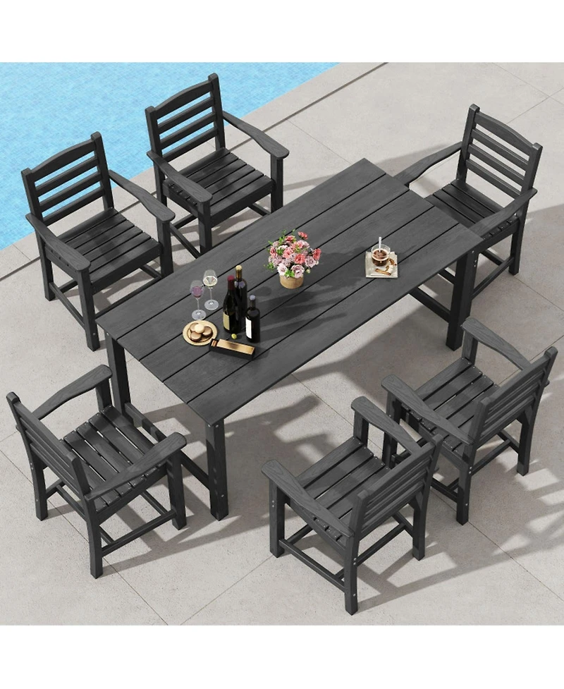 Sugifit 7-Piece Outdoor Dining Table Set for 6 People 67 in Hdpe Patio Rectangle Table and 6 Armchairs