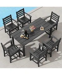 Sugifit 7-Piece Outdoor Dining Table Set for 6 People 67 in Hdpe Patio Rectangle Table and 6 Armchairs