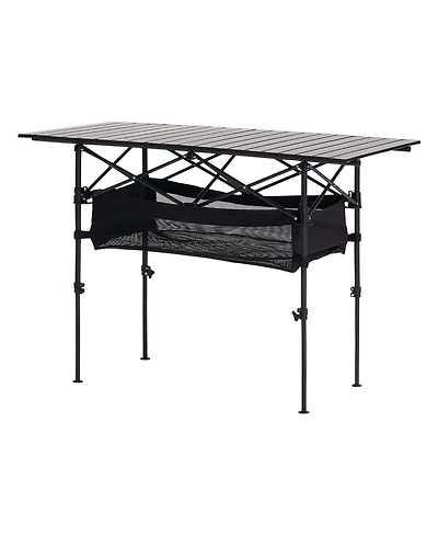 Sugift Portable Folding Camping Table Roll Up Adjustable Height 47.2in Wide for Bbq and Picnic