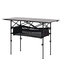 Sugift Portable Folding Camping Table Roll Up Adjustable Height 47.2in Wide for Bbq and Picnic