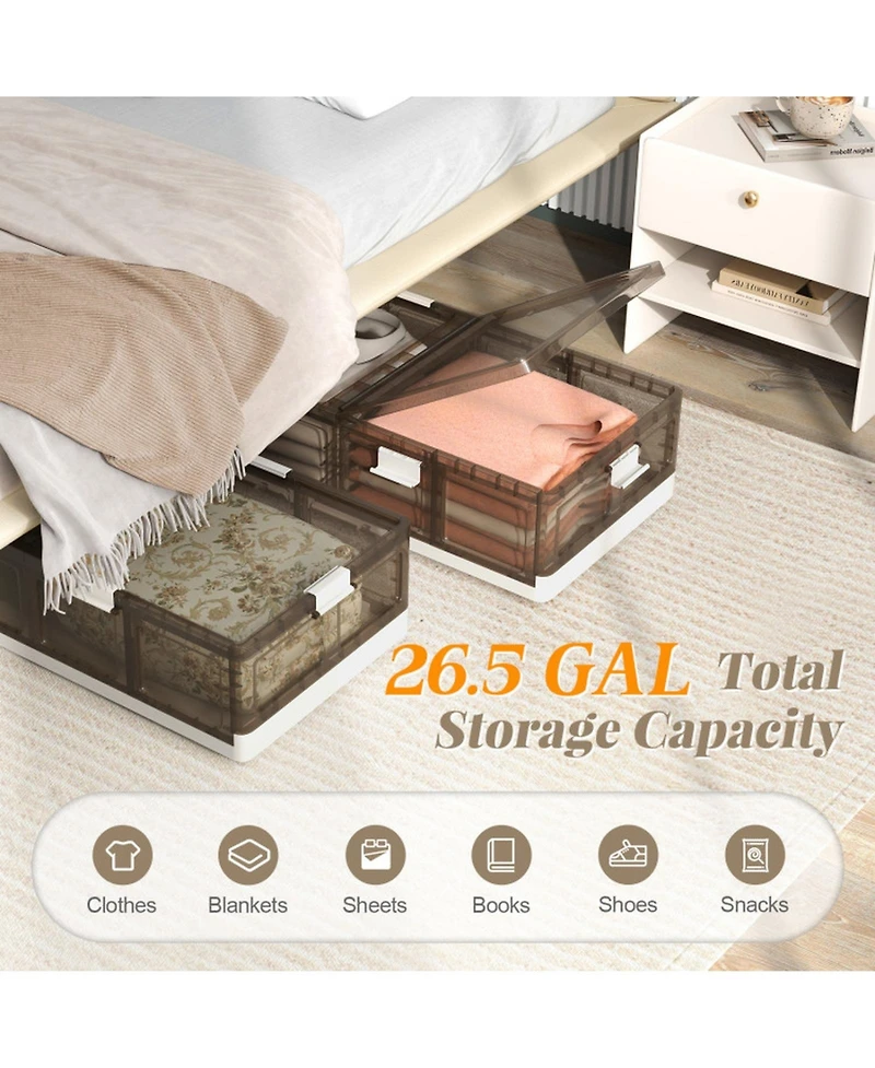 Gouun 2-Pack Under-Bed Rolling Storage Containers with 44 lbs Capacity and Folding Design