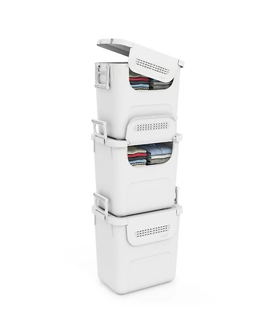 Gouun 3-Piece Stackable Pp Storage Bins with Front Door and Side Handles, 32 Qt Each
