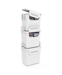 Gouun 3-Piece Stackable Pp Storage Bins with Front Door and Side Handles, 32 Qt Each